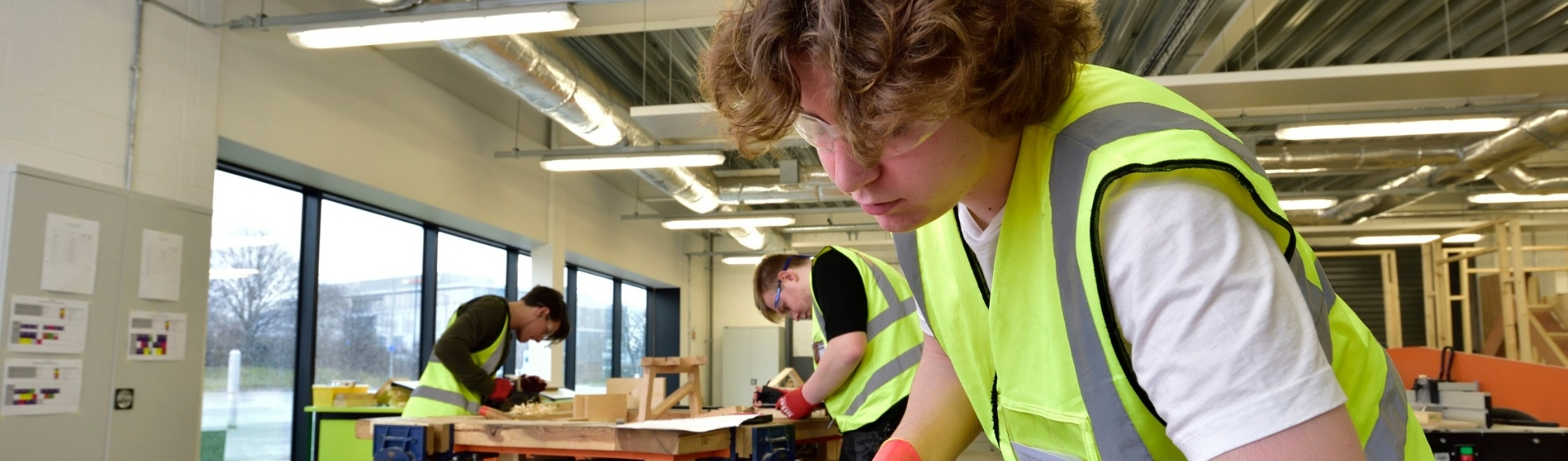 WMC Site Carpentry Diploma student working inside of a classroom