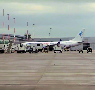 Airplane at Liverpool John Lennon Airport for Wirral Met College Travel and Tourism Live Emergency Exercise