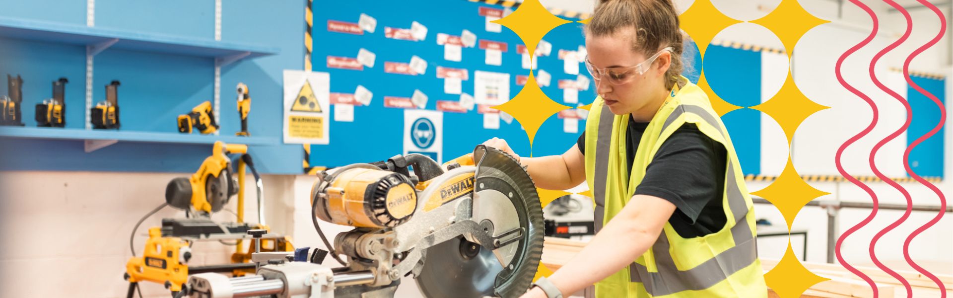 Wirral Met Carpentry apprentice using a saw in the workshop